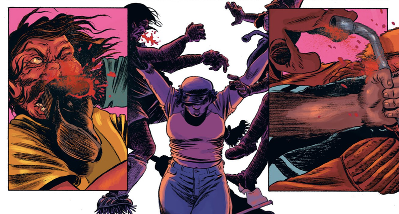 Pamela Evans taking out some street brawlers.